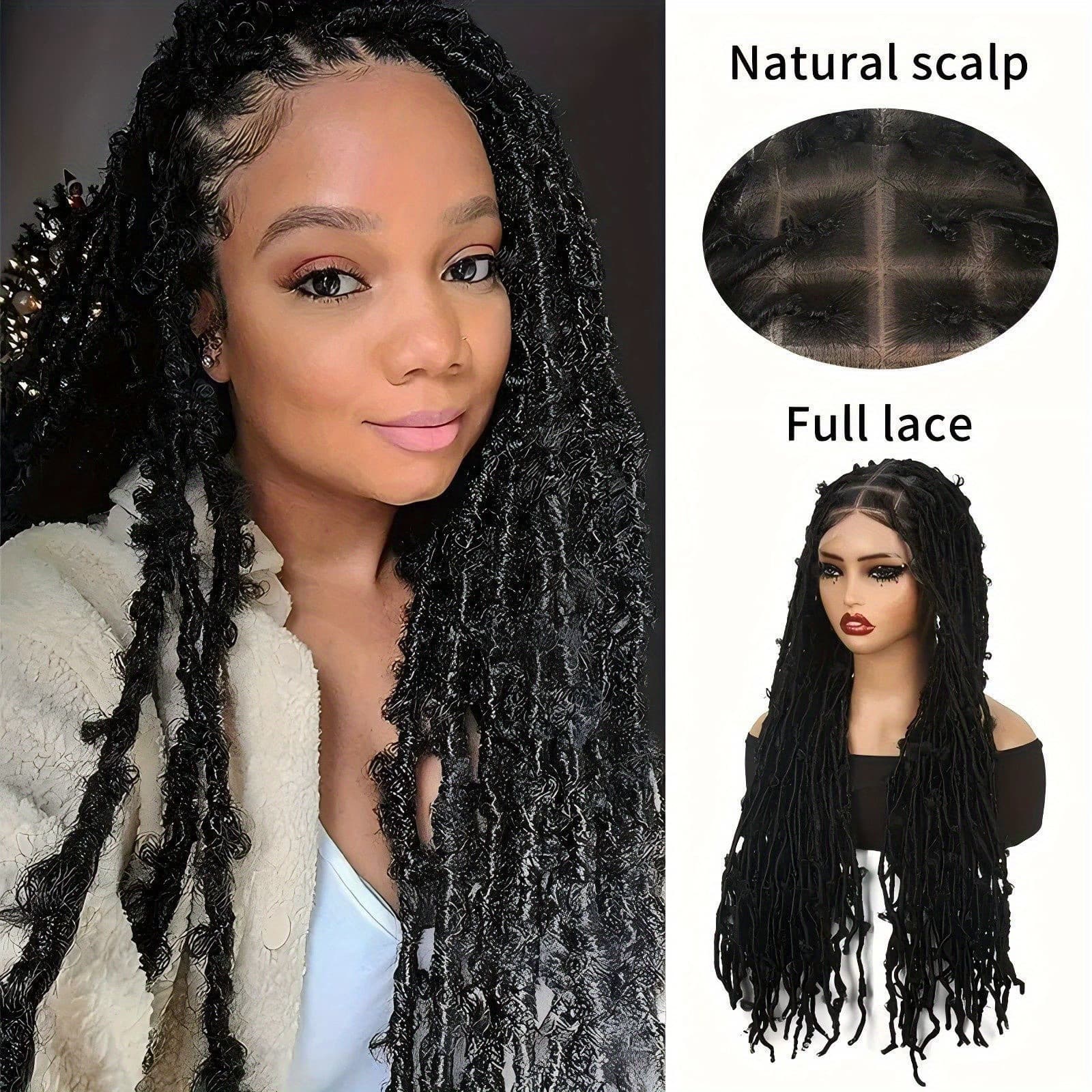 African Wig Middle Part Short Dread Butterfly Curl Braid Wig Unisex Dreadlock Wig Long Curly Hair