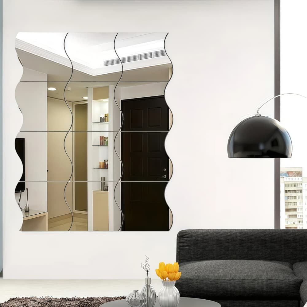 Acrylic Wave Mirror Wall Sticker for Living Room, Bedroom, Bathroom, Entryway, Makeup and Outfit Mirror Wall Decal