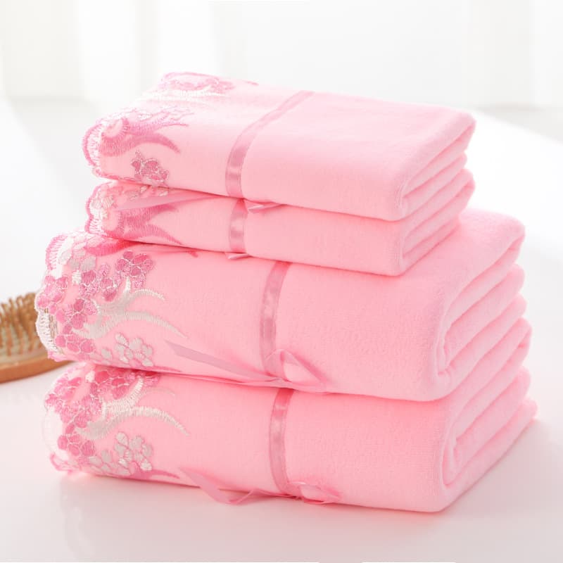 Lace-Trimmed Towel and Bath Towel, Polyester-Nylon Fiber Hair Towel, Thickened Embroidered Patch, Suitable for All Seasons, Custom LOGO Available