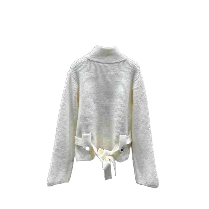MM25 Autumn/Winter New Design Stand Collar Belt Waist-Cinching Rhinestone Letter Knit Cardigan Coat