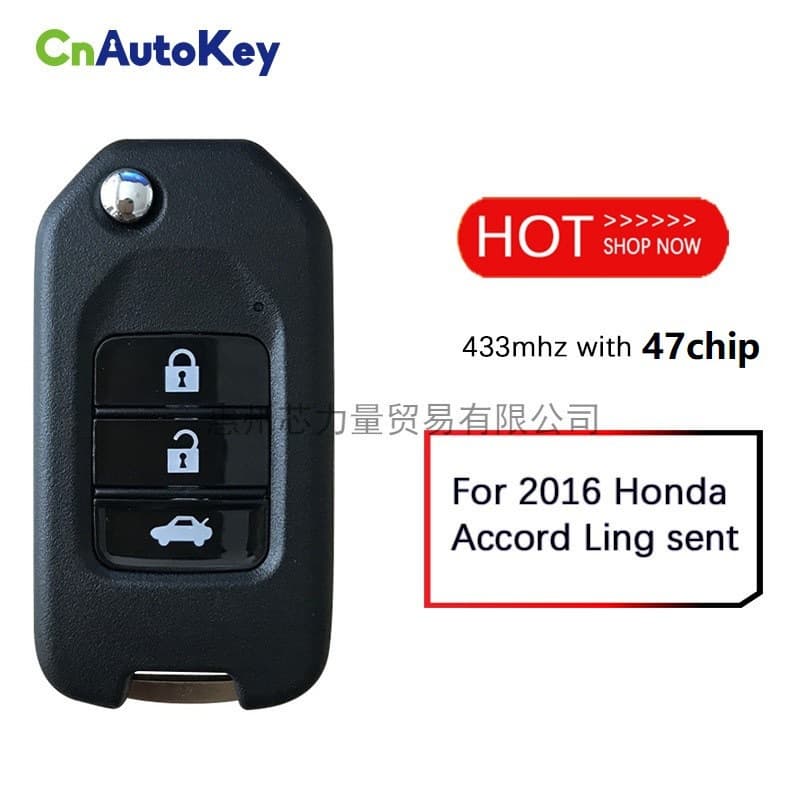 Compatible with 2016 Honda Accord, 3-button folding key 433MHz 47 CHIP