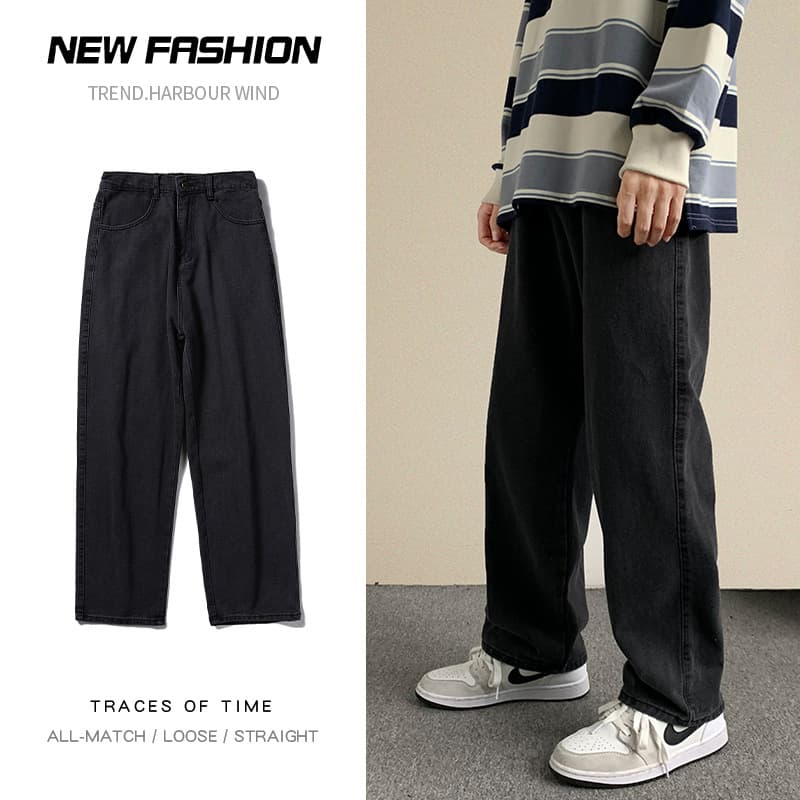 Spring and Autumn Korean style men's jeans, trendy, loose, straight, versatile, wide-leg pants for boys, student trousers