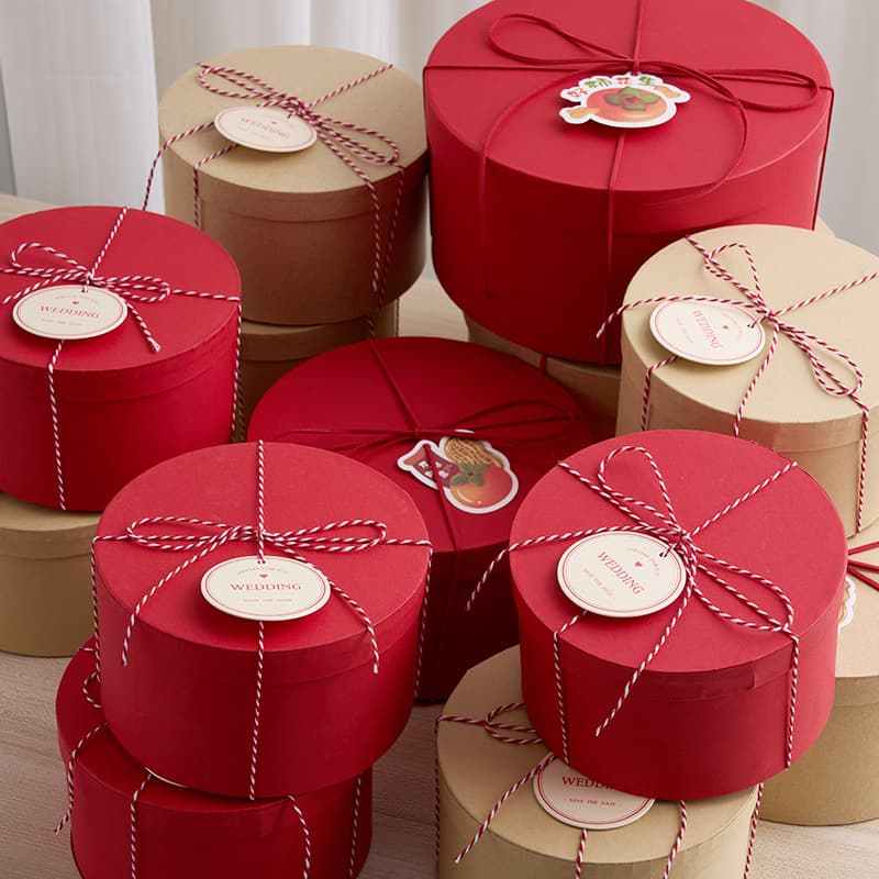 Teacher's Day gift box red round gift box Mid-Autumn Festival moon cake packaging box kraft paper box wedding candy companion gift box