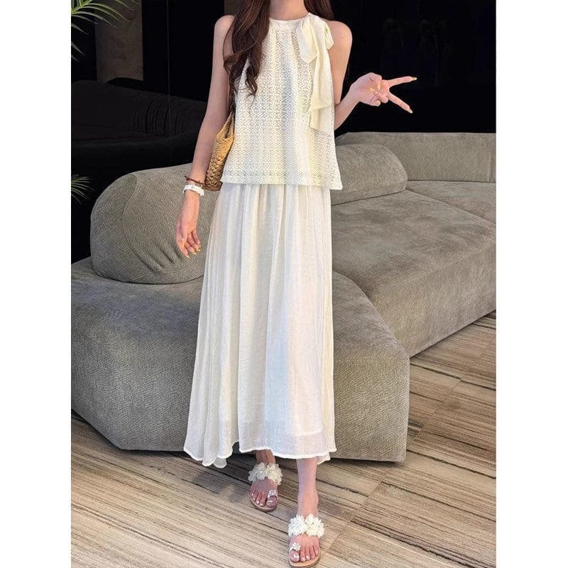 Summer Pretty Little Set for Women 2026 New Super Stylish Halter Vest Skirt Gentle Elegant Two-Piece Set Fashion