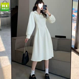 Korean Style Waist Slimming Casual Hoodie Dress for Women Plus Size Autumn Winter New Fleece Lined Solid Zipper Long Dress