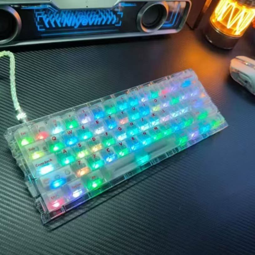 Hollow Transparent Magnetic Axis Keyboard 61-Key Wired Gaming Keyboard with Custom Spherical Keycaps, Unisex, In Stock