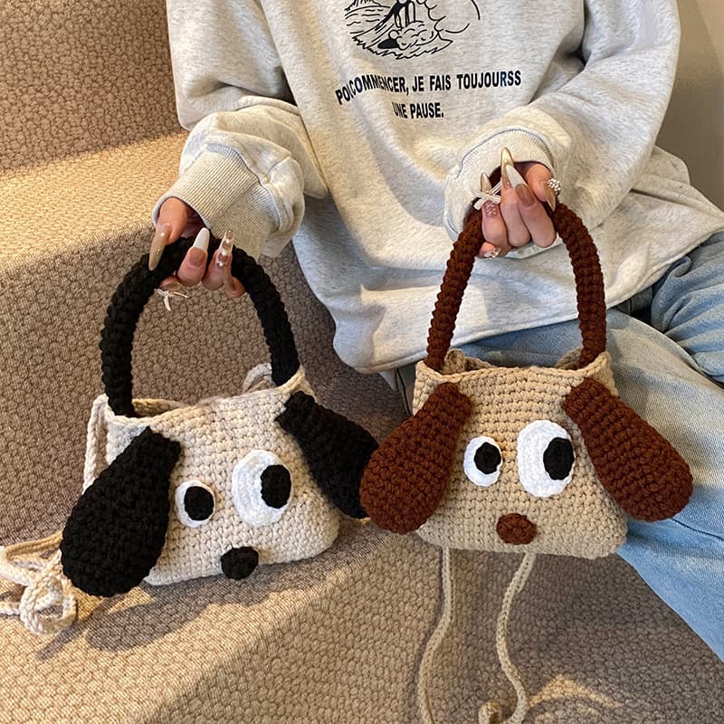 New Cute Big-Eyed Dog Hand-Knitted Bag, Floppy-Eared Dog Handmade Crochet Bag, Versatile Women's Crossbody Bag