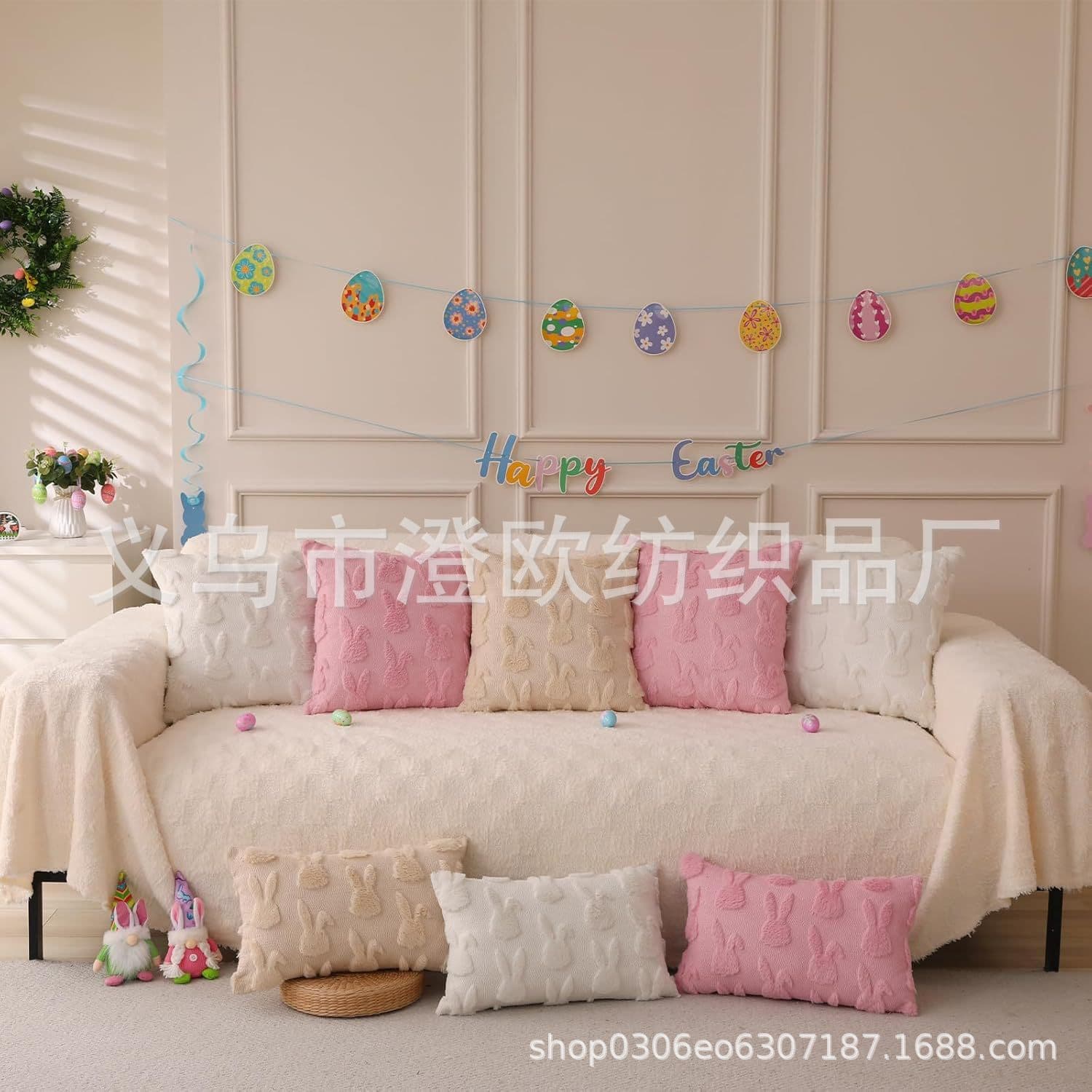 Manufacturer New Easter 3D Plush Bunny Rabbit Ear Pillowcase, Sofa Pillow Lumbar Pillow Cushion Cover