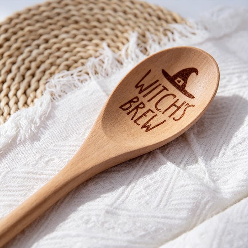 Cross-border exclusive for Witch's Brew Halloween laser engraved wooden spoon party decoration kitchen baking wooden spoon