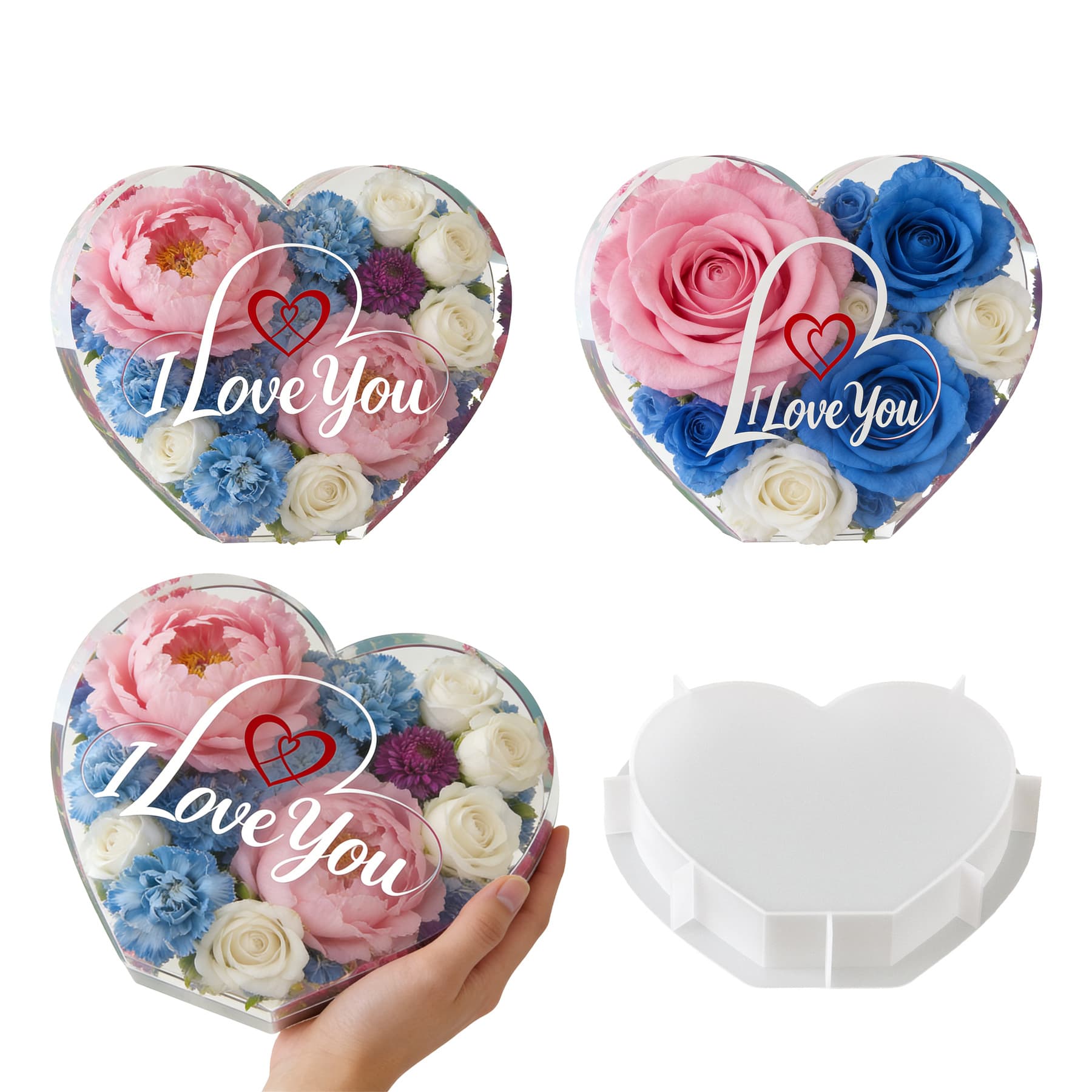 Cross-border New Heart Resin Ornament Silicone Mold Epoxy DIY Valentine's Day Heart-shaped Plaster Display Stand Wholesale