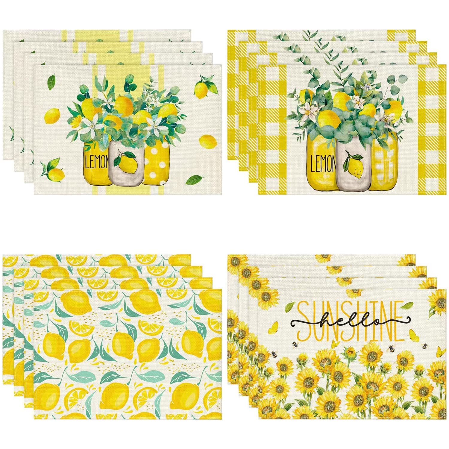 Amazon New Product Placemat Lemon Sunflower Linen Print Date Dinner Table Decoration Stain-Resistant Heat Insulation Mat