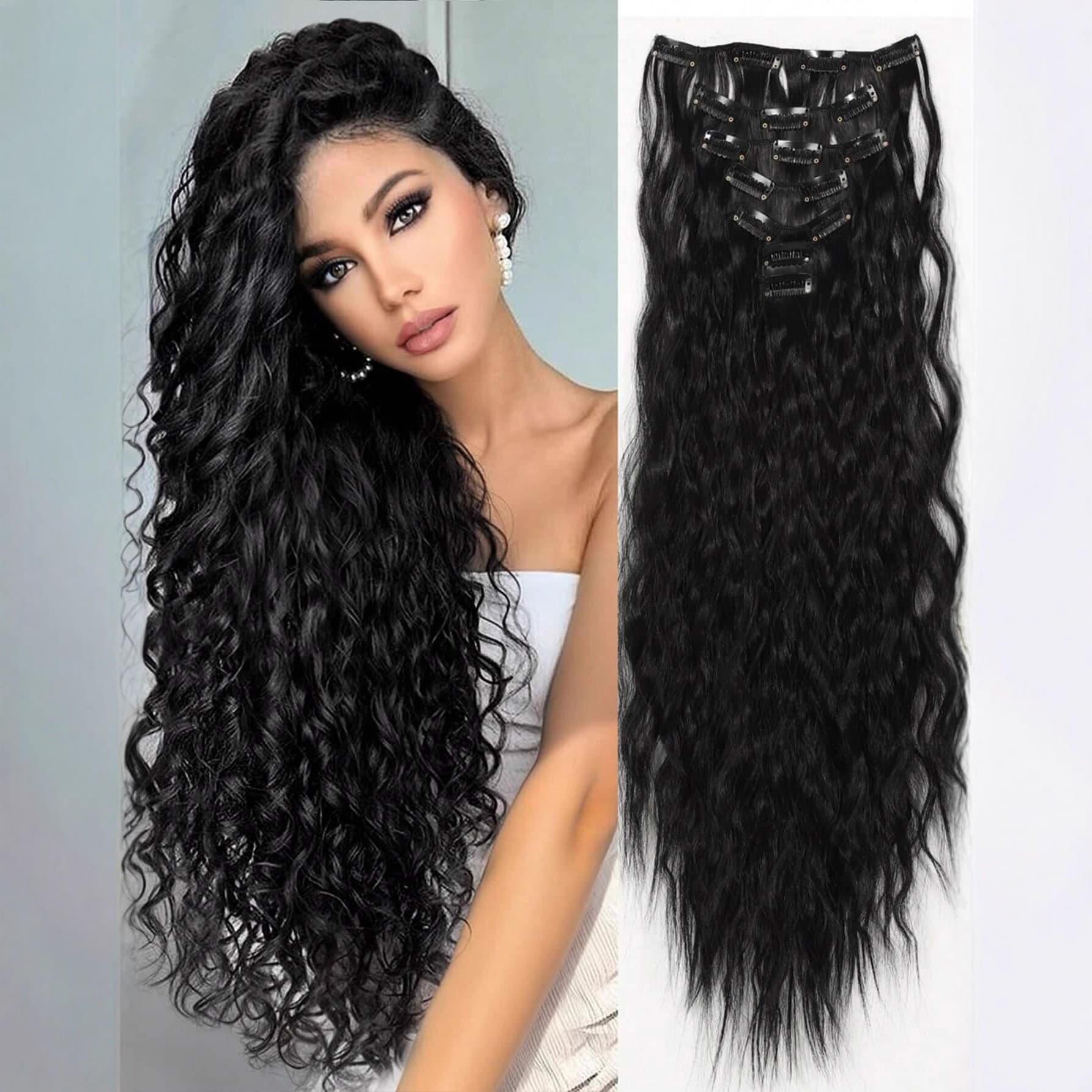 Women's Wig Cross-Border Trade Europe and America Long Curly Water Wave Hair Extension Set 7-Piece Cornrow Synthetic Hair Wig Piece