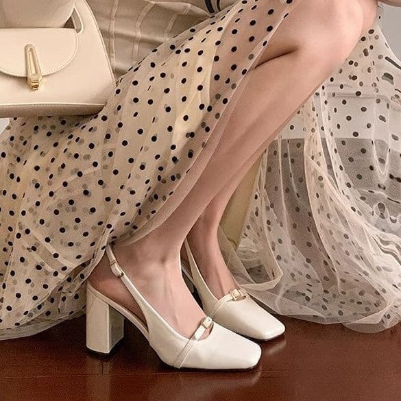 French Square Toe High Heel Sandals with One-Strap, Closed-Toe Summer Shoes, Fairy Style High Heel Single Shoes for Women, White New Arrival