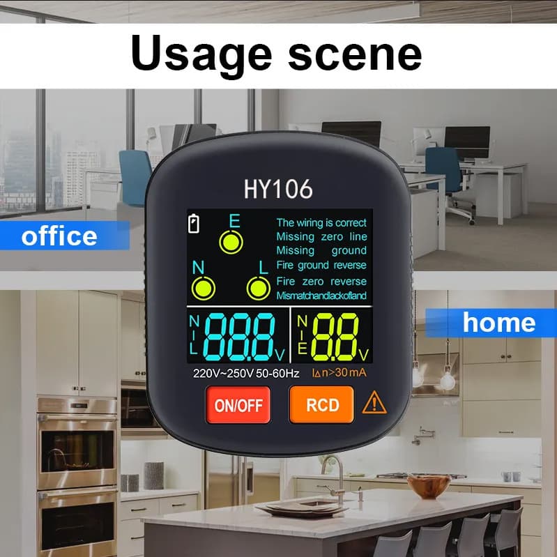 Multifunctional Color Screen Socket Tester Phase Detector with Live, Neutral, and Ground Wire Detection, Large Display