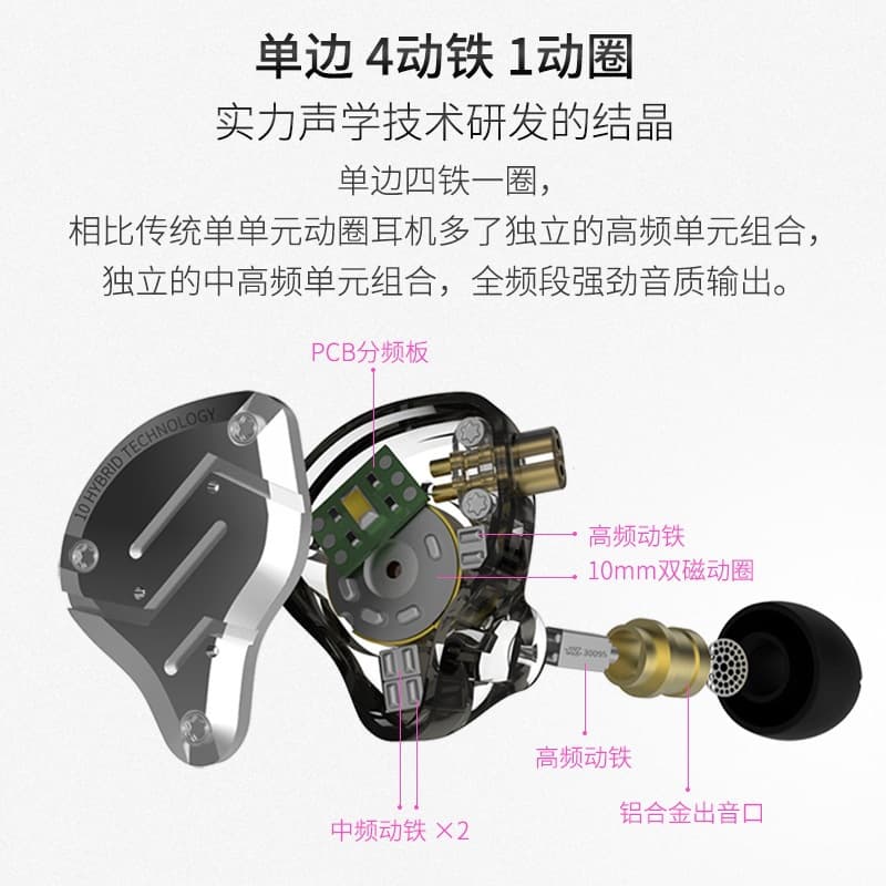 KZ-ZS10 PRO 10-Driver Hybrid In-Ear Monitors, Balanced Armature HiFi Music & Gaming Earphones