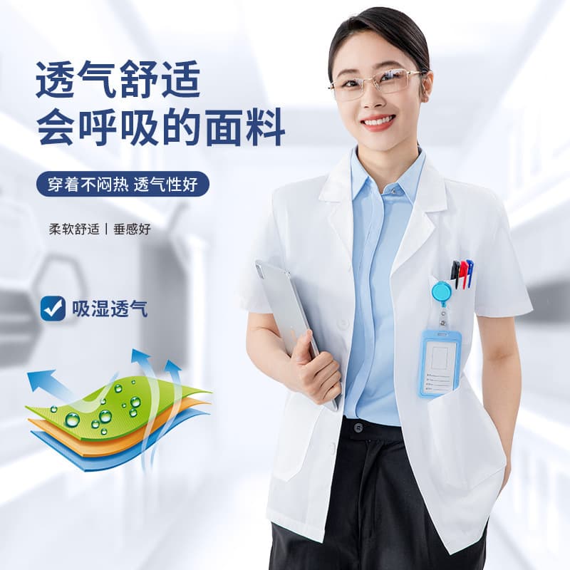 Short White Lab Coat for Male Doctors, Short Sleeve White Lab Coat for Dentists, Summer Style Work Uniform with Suit Collar