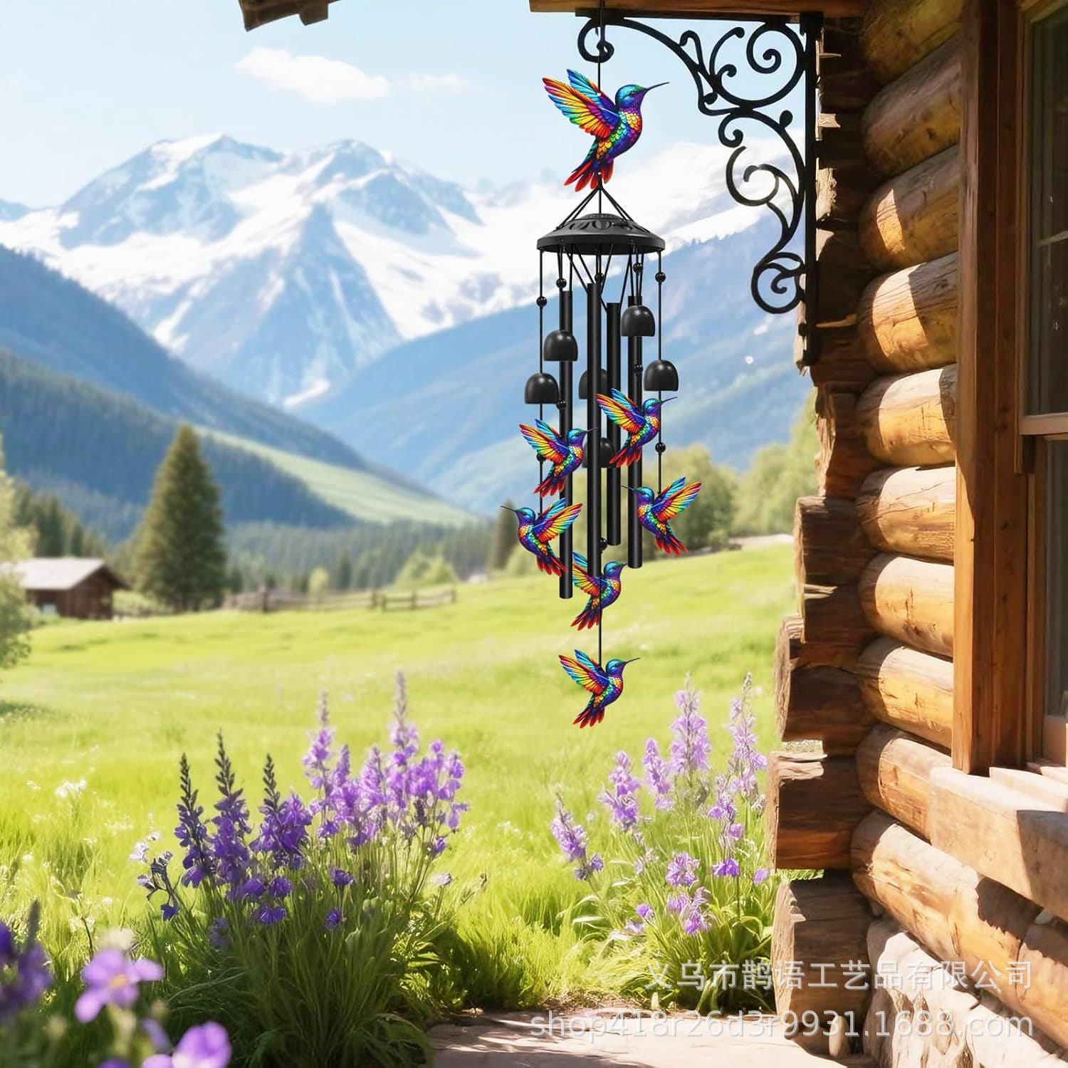 Cross-border hot-selling hummingbird metal wind chime painted hanging ornaments home courtyard garden balcony spring decoration craft gifts