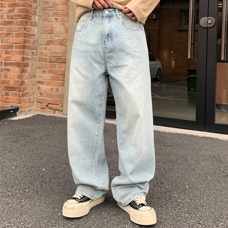 Youth Niche Design Light Blue Straight-Leg Jeans New Trendy Brand Versatile Cleanfit Loose Wide-Leg Pants