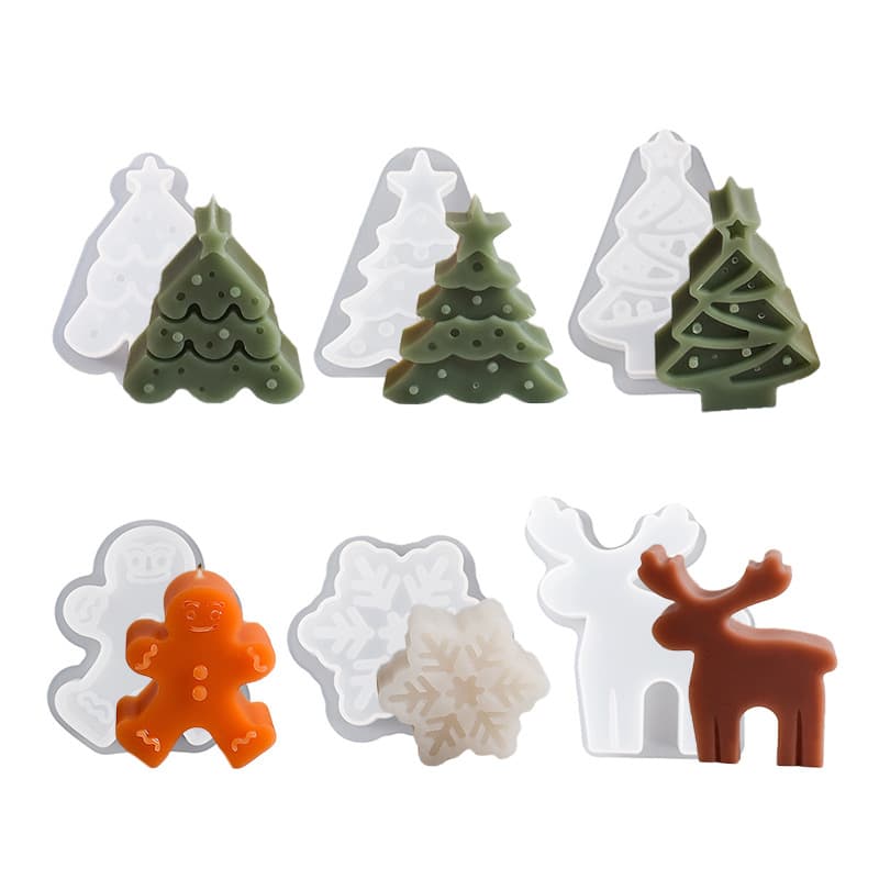 DIY Handmade Soap Christmas Tree Snowflake Elk Snowman Scented Candle Silicone Mold Christmas Candy Baking Mold