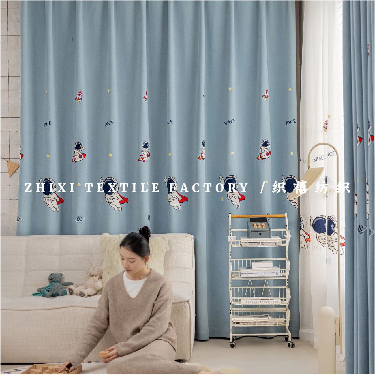 Children's Room Bedroom Blackout Curtains Boy's Bedroom Chenille Embroidered Cartoon Astronaut Snow Curtains Gauze Curtains Wholesale