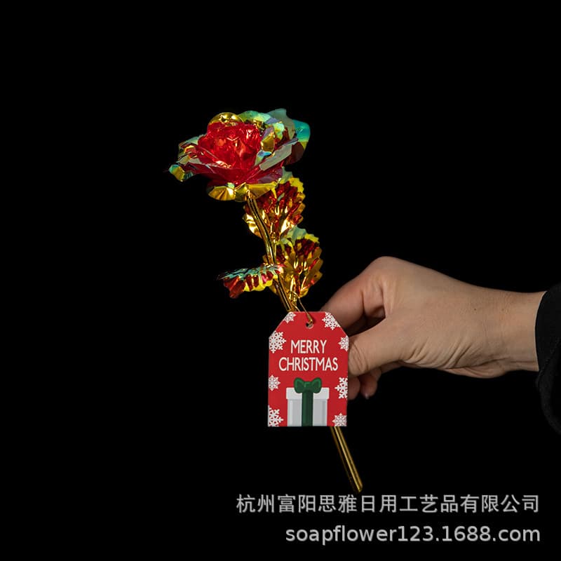 Cross-border Colored Gold Single Stem Gold Foil Flower, Artificial Rose, Eternal Flower Dazzling Bouquet for Qixi Festival