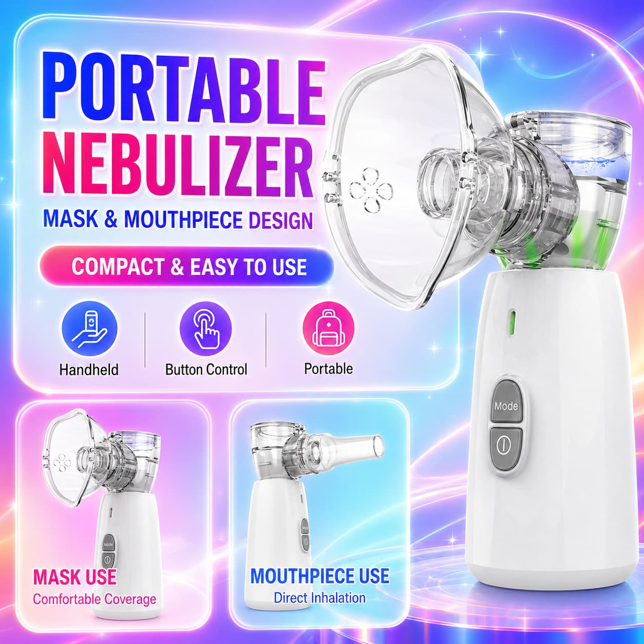Mesh Nebulizer Portable for Children and Adults, Micro Mesh Handheld Silent Atomizer Spray, Rechargeable for Cross-Border Use