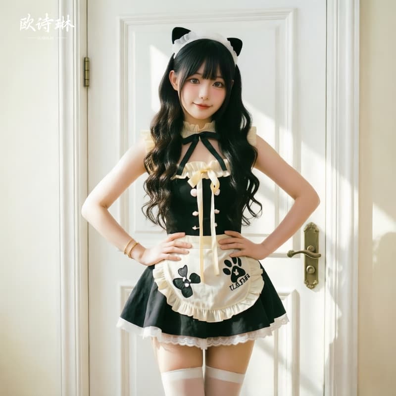 Sexy lingerie sexy maid bear uniform pure desire qqny free to take off cute temptation pajamas set