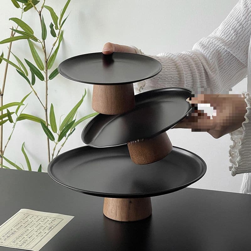 Black Elevated Tea & Dessert Tray, Snack Serving Plate, Stainless Steel Fruit Tray with Free Shipping