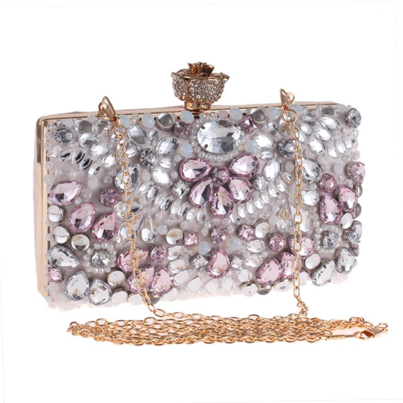 New style diamond bead embroidered bag, European and American clutch bag, versatile dinner party bag, evening bag, spot wholesale 7545 small square bag