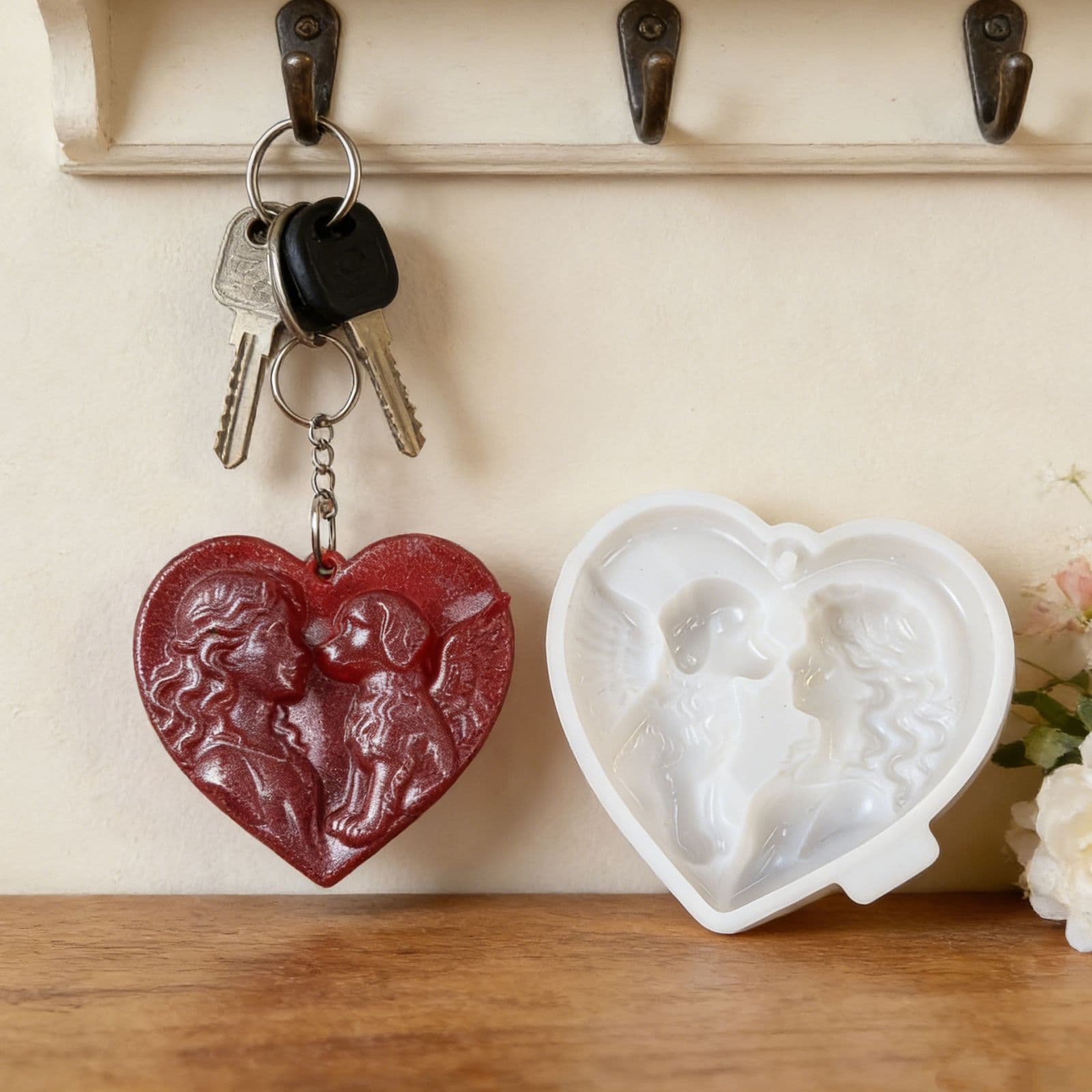 S2713 semi-three-dimensional little girl and angel dog pendant 3 pendant decoration cement plaster mold DIY silicone mold