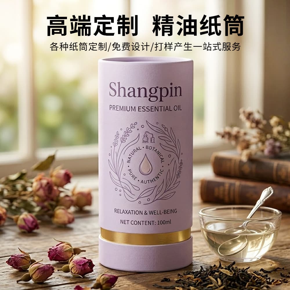 Custom high-end round box packaging with logo, round paper canister, paper tube, essential oil and cosmetic packaging jar with lid