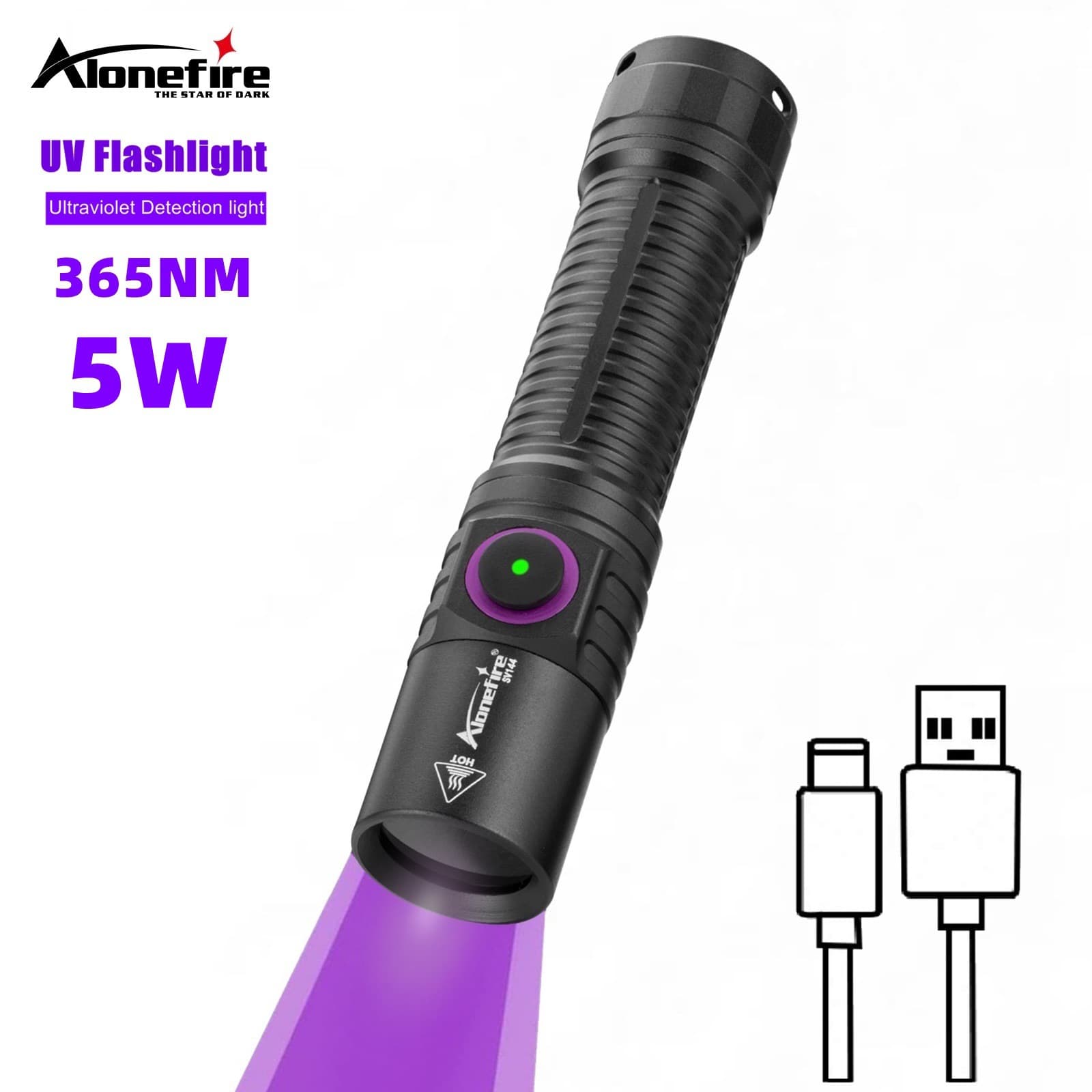Cross-border UV Flashlight Black Light 365nm Fluorescent Agent Detection Ultraviolet Light for Currency Verification Ceramic Identification SV144