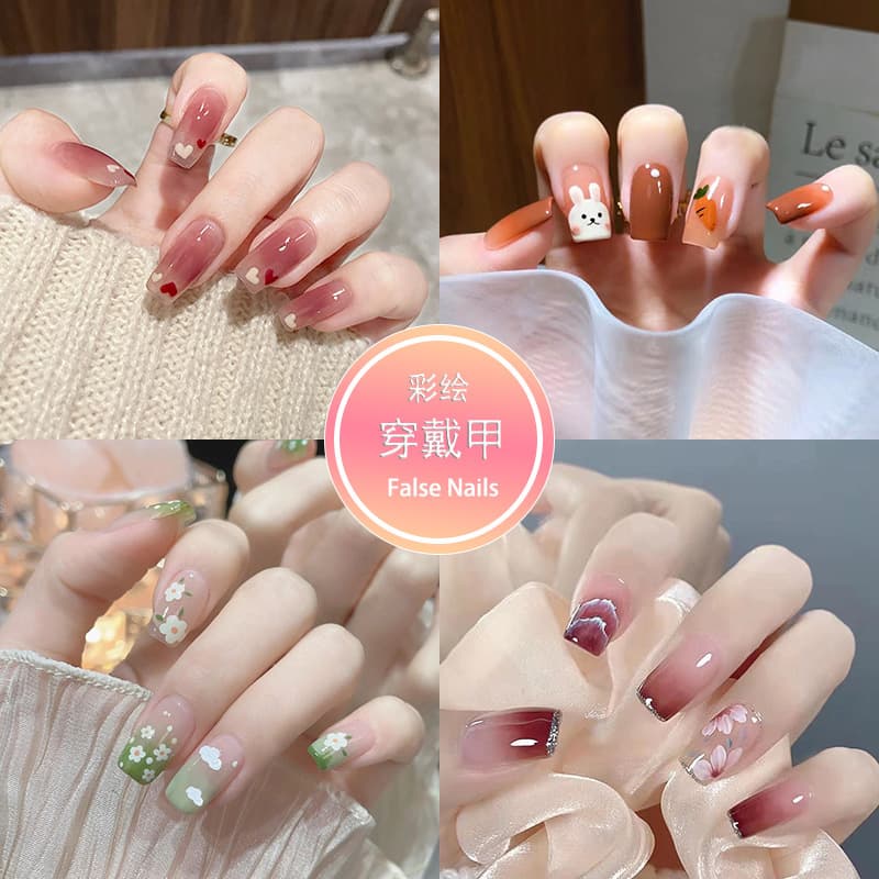 Wearable Nails High-End Sparkling Series Short Fake Nails Wine Red Nail Stickers Finished Nail Stickers Wholesale Nails