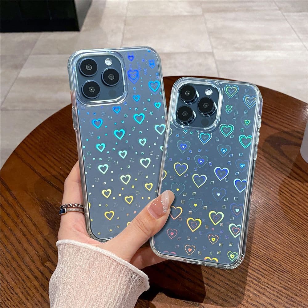Suitable for iPhone 16 Pro Max Colorful Small Heart Protective Cover Apple 15 Pro Laser Transparent 14 Mobile Phone Case