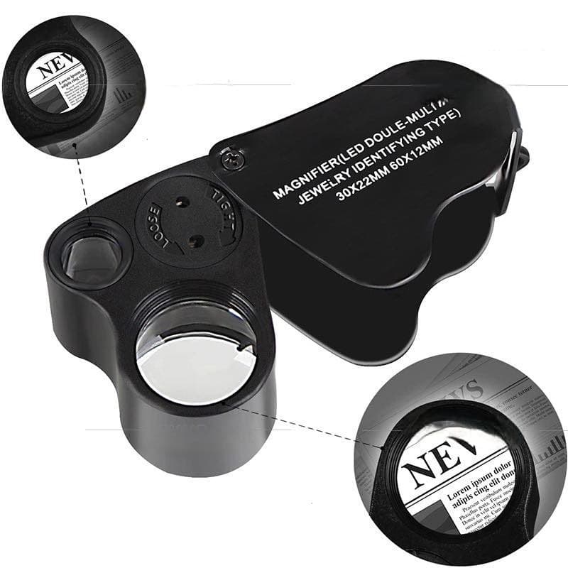 Gift Box Jewelry Diamond LED Magnifier Dual Lens 30x 60x for Jade Inspection Metal Material Bonus