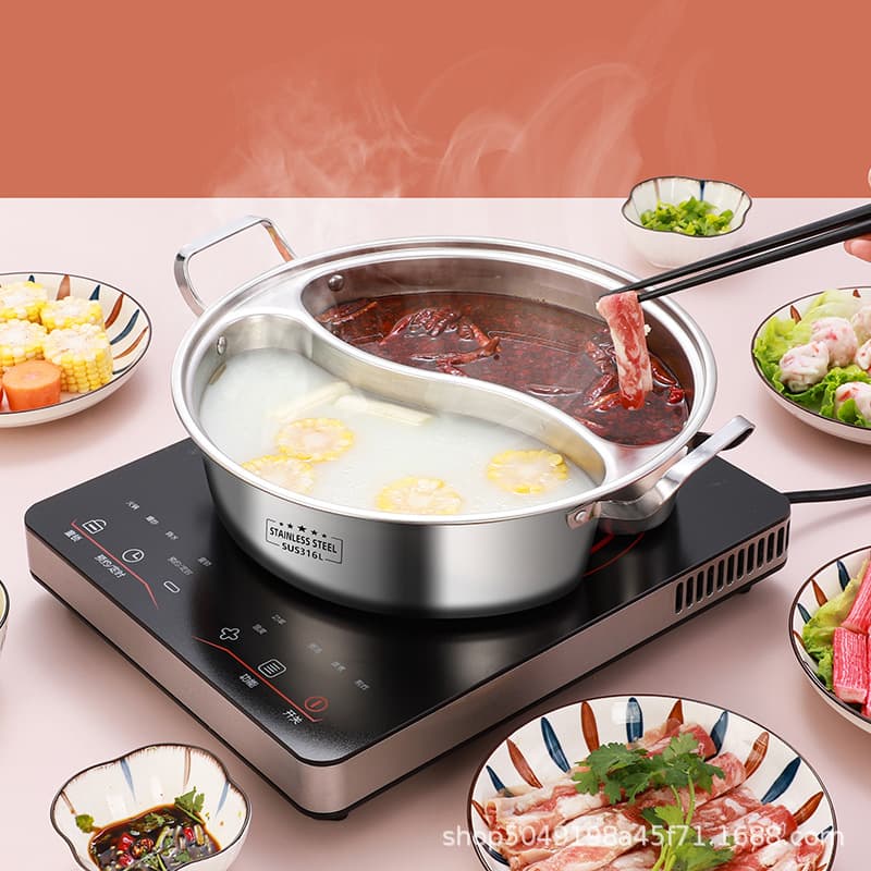 316 stainless steel dual-flavor pot, induction cooker-specific, electric and gas compatible, one-piece molded dual-flavor pot