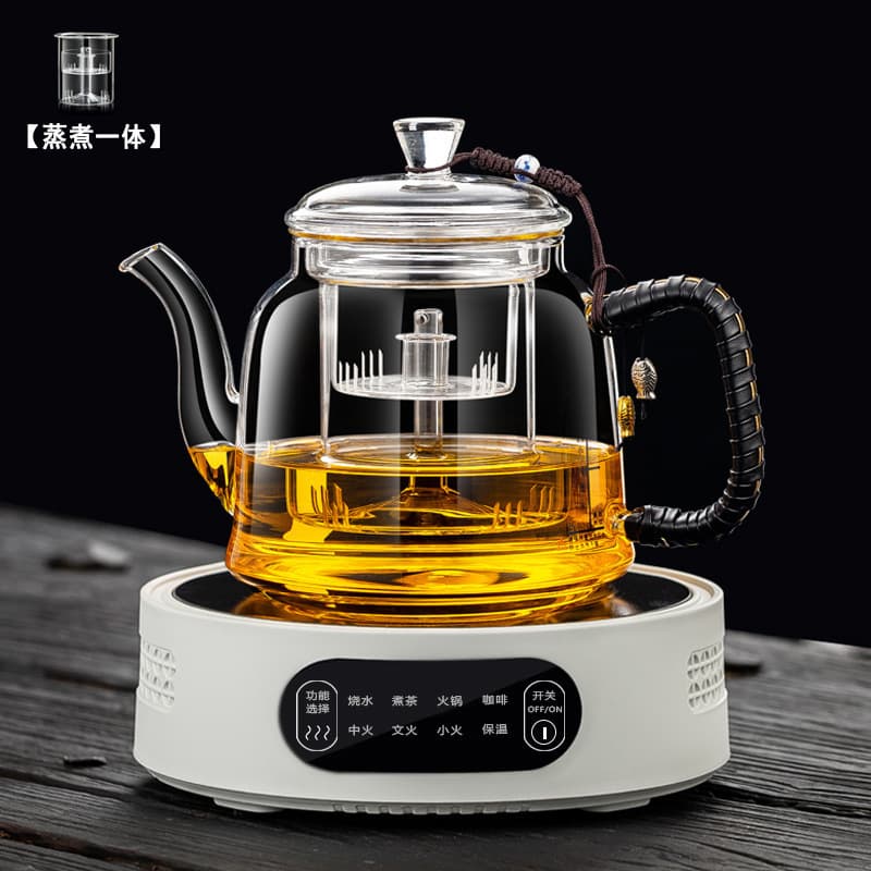 2025 New Large Capacity Explosion-proof Glass Spray Brewing Teapot with Electric Stove, Home Steam Brewing Set