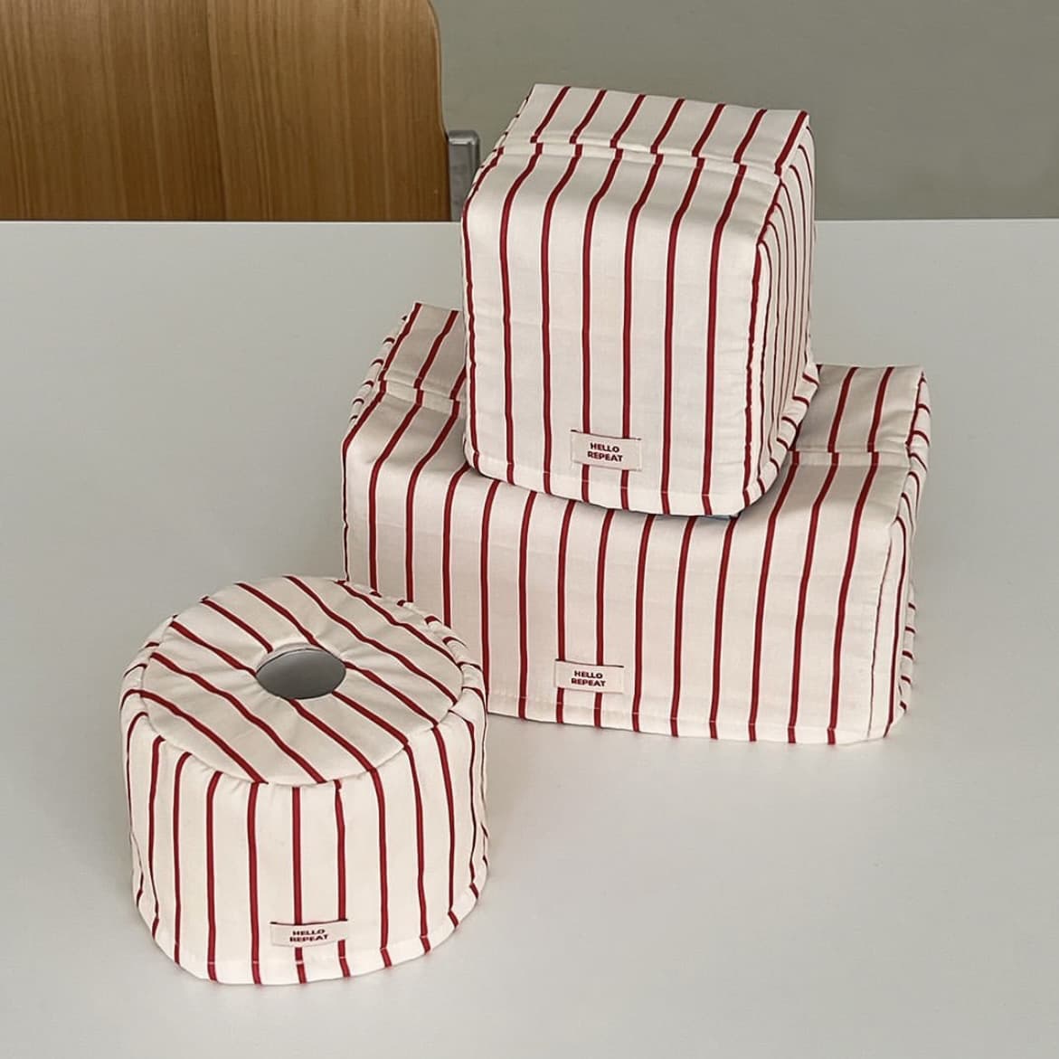 2025 New Simple Korean Style Multi-color Tissue Box, Striped Living Room Outdoor Kitchen Drawstring Tissue Cover Fabric Storage Bag