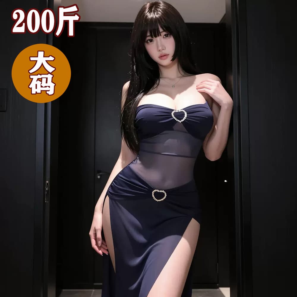 Shuang'er Plus Size Lingerie Sexy Mature Woman Strapless Split Long Dress Pure Desire Sheer Temptation Flirtatious Dress for Women