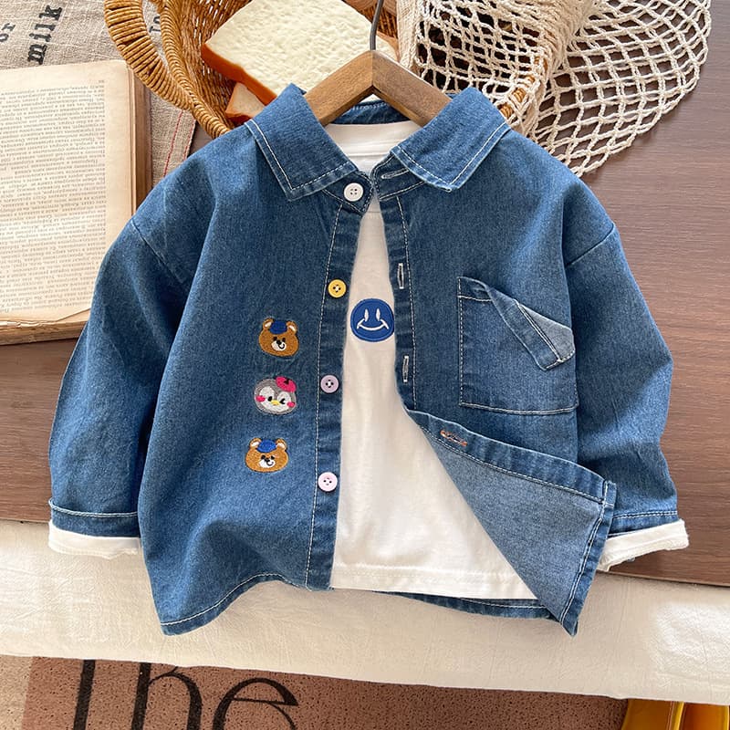 Children's Denim Shirt Jacket, Baby Fall Top, Handsome Boy Autumn Long-Sleeve Shirt