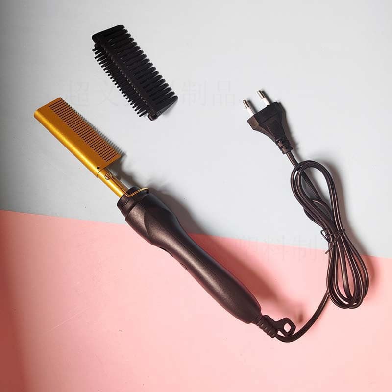 Electric Curling Brush 2-in-1 Curling Iron, Curl and Straighten Dual-Use Copper Comb, Bangs Heating Comb, Wet/Dry Dual-Use Straightening Brush