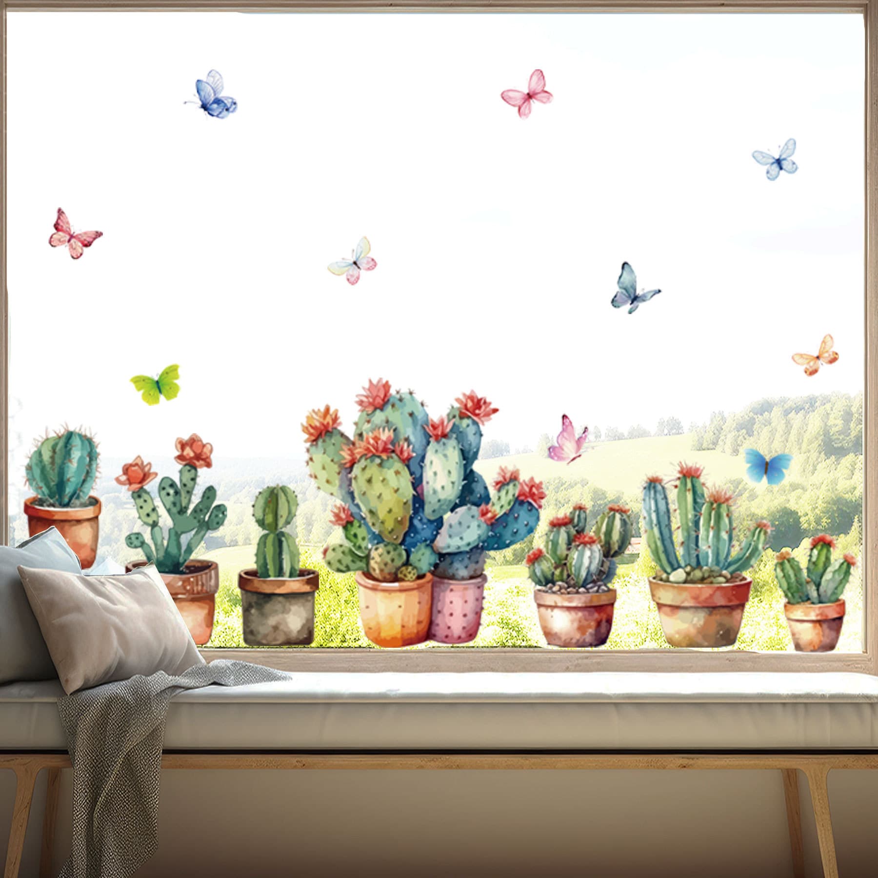 Watercolor Cactus Wall Sticker for Living Room Dining Room Bedroom Kids Room Decor Removable Cross-border PH3393