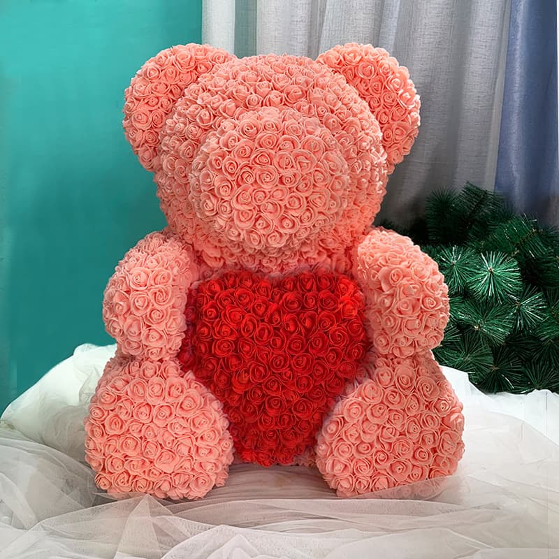 Simulated Rose Bear Valentine's Day Gift Handmade DIY Flower Bear 25cm Foam Bear Birthday Gift Rose Bear