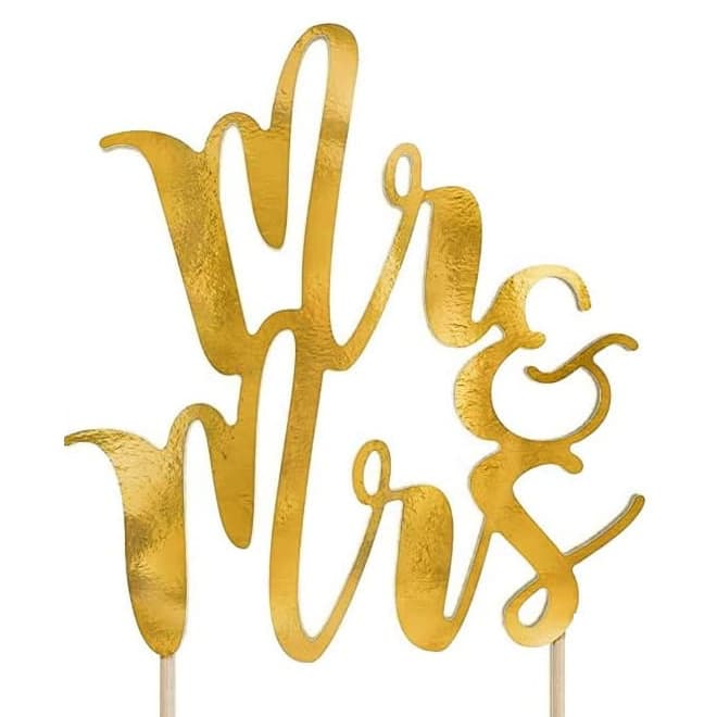 Holiday Party Wedding Men's and Women's Wooden Stick Flag Mirror Gold Mr Mrs Cake Topper in Stock