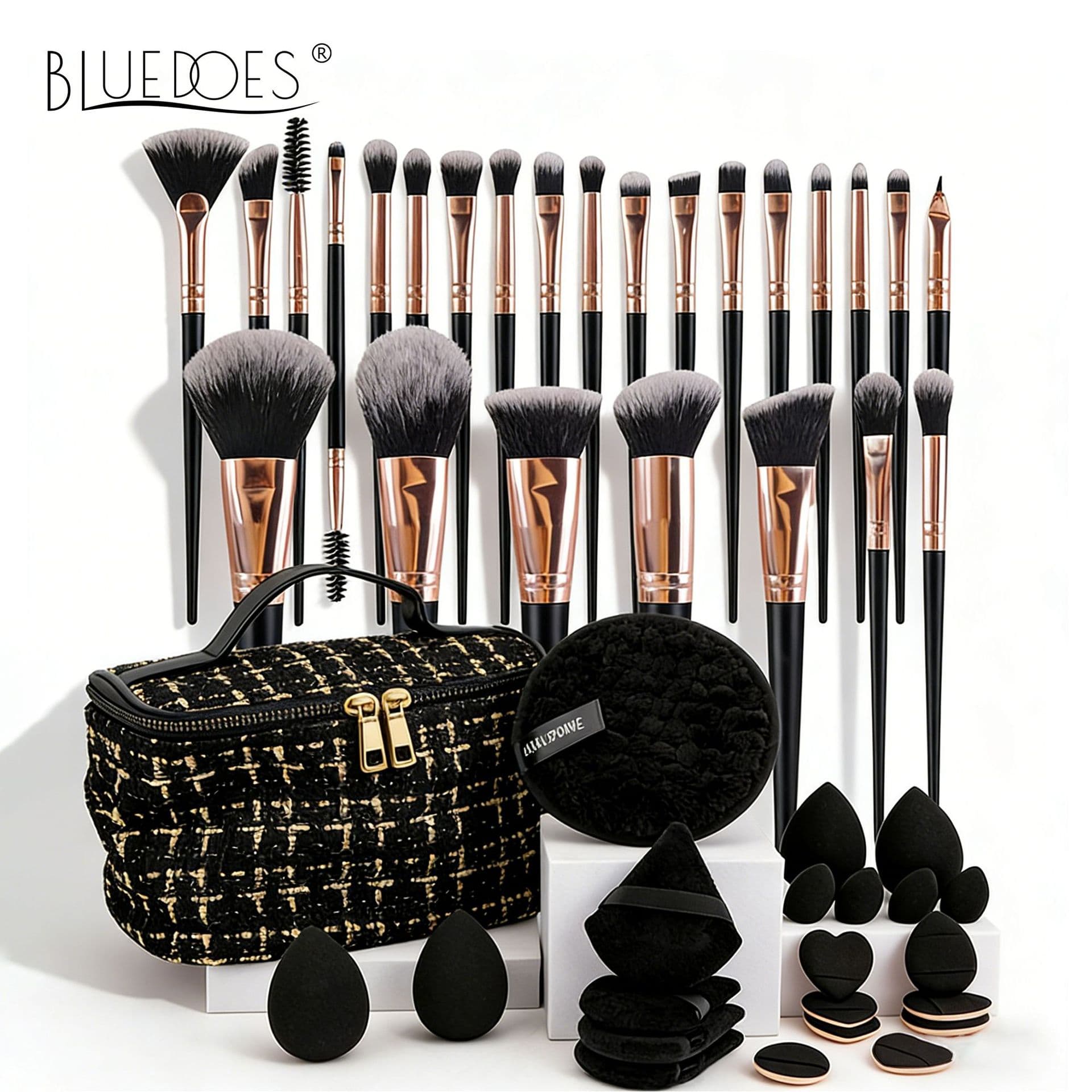 47-Piece Makeup Tool Set with Brushes, Small Fragrance Style Makeup Bag, Soft Makeup Sponge, Powder Puff Factory Wholesale