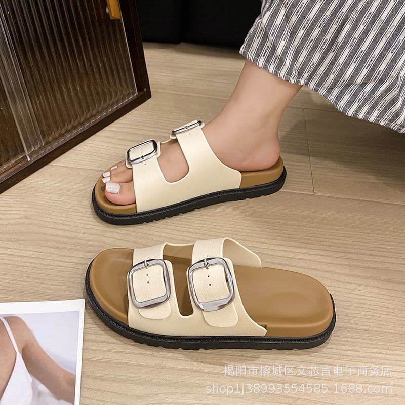 New Women's Summer Sandals Double Buckle Strap Birkenstock Style Half Slippers for Outdoor Wear Summer Sandals Wholesale
