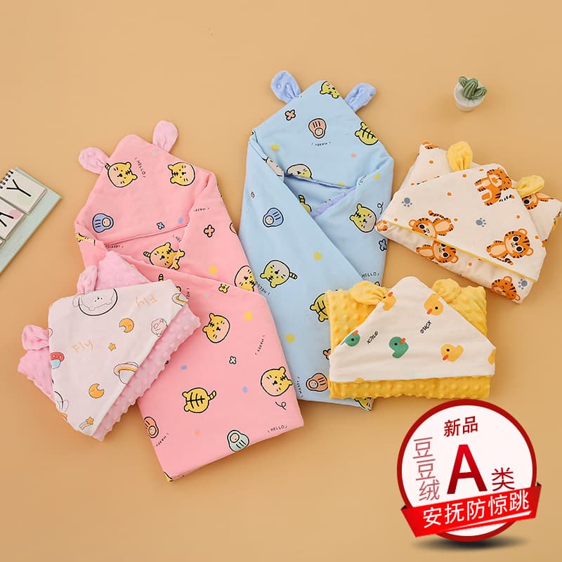 High-Quality Bean Fleece Swaddle Blanket for Newborns, Maternity Ward Essential, Spring/Autumn/Summer Baby Wrap