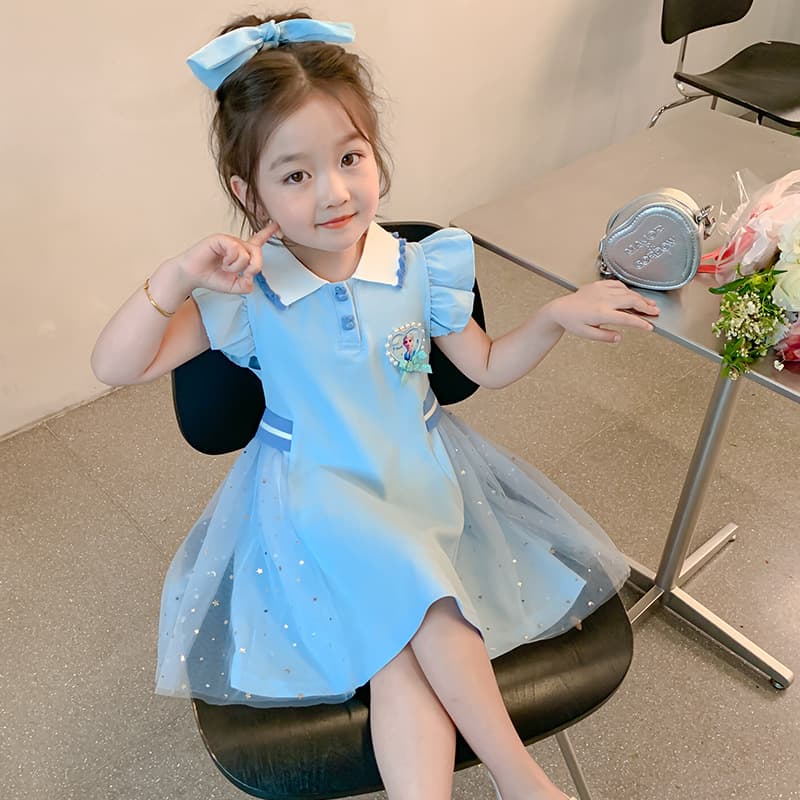 Princess Skirt for Girls Summer Baby Puffy Cotton Dress Kids Clothing Pure Color Short Sleeve Princess Gown for Ages 3-8