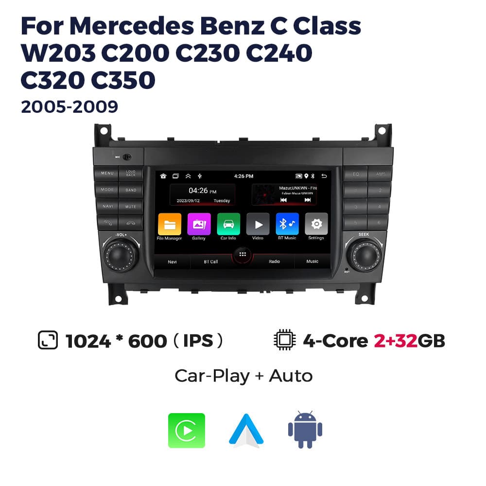 For Mercedes Benz W203 7-Inch Android Car Stereo with Buttons, No Disc