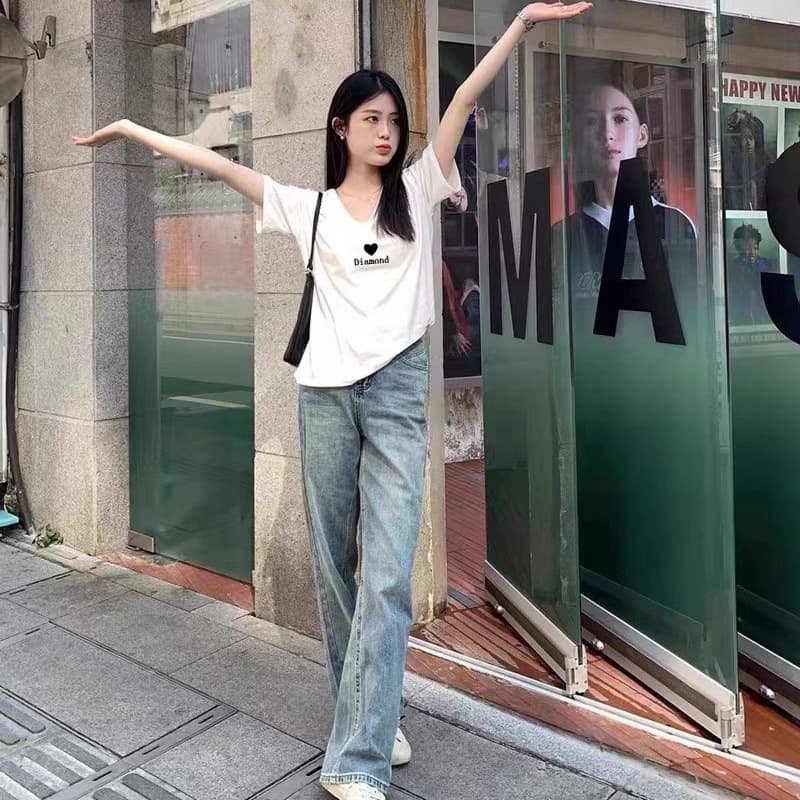 Heavyweight Cotton Women's Short Sleeve T-Shirt, Summer Essential Korean Style New Xinjiang Cotton Loose Slimming Top Drop Shipping